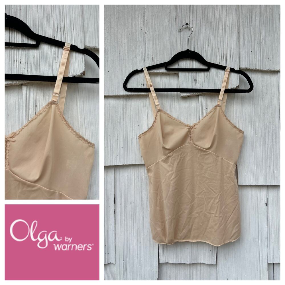 Vintage Olga by Warners Slip No Seam‎ Freadom Front Beige V-Neckline Size 34